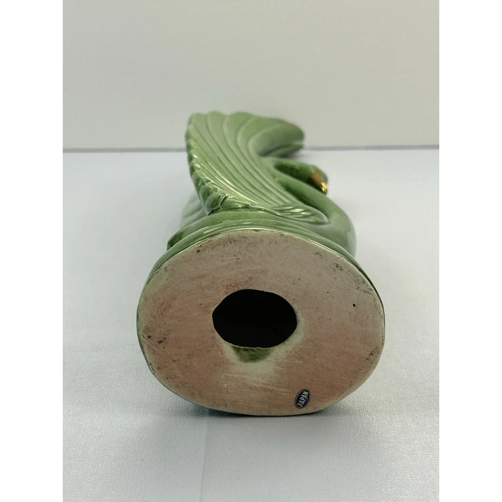 Vintage Japan Green Ceramic Swan Bird Figurine Statue Gold Accent 14
